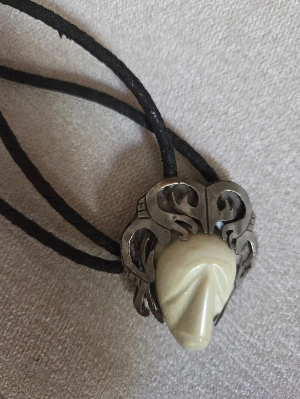 Stunning Vintage TAXCO  Silver Aztec Motif  Bolo  Black Cord/ Stone Tips